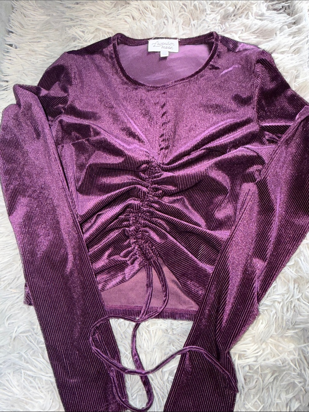 Lavender Moon Deep Purple Ruched Velvet Long-Sleeve Top
